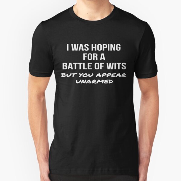 BATTLE OF WITS Mens T-Shirt S-3XL Black Funny Printed Slogan Joke Top