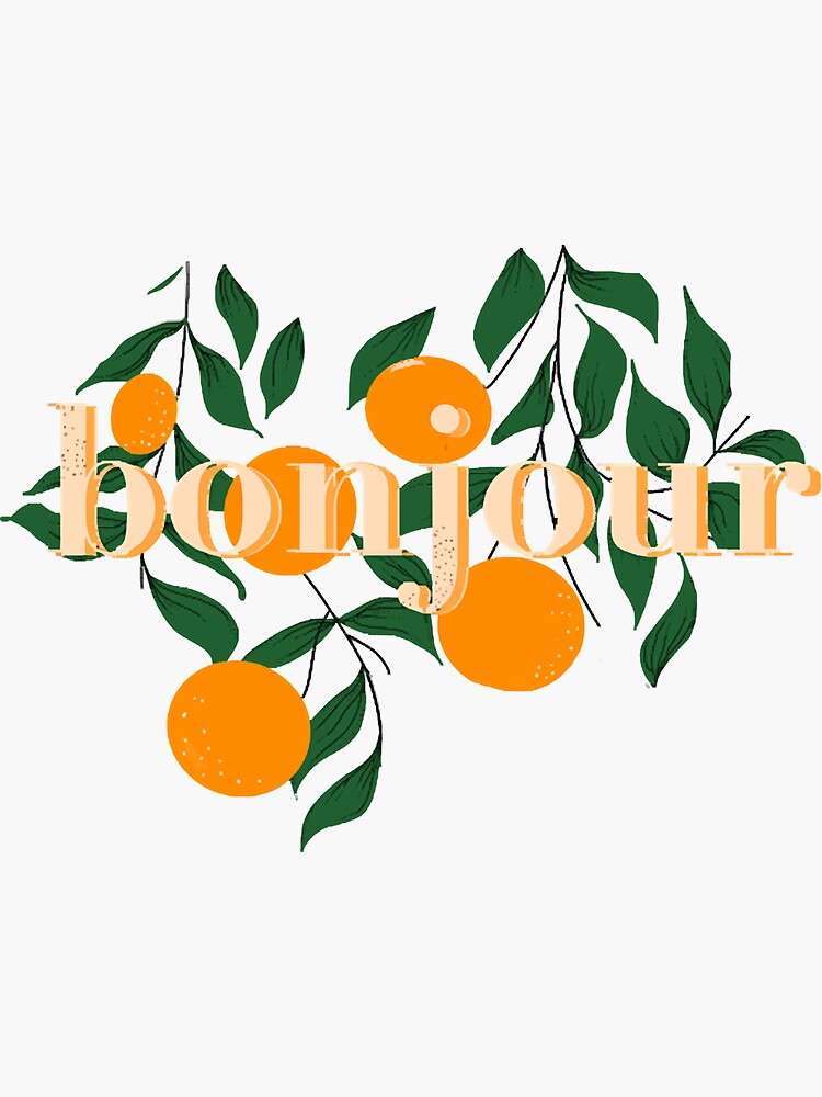 "Orange Citrus French Bonjour Illustration " Sticker for Sale by