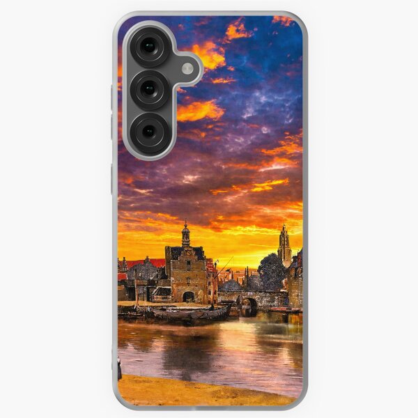 Item preview, View of Delft by Johannes Vermeer, with a sunrise sky designed and sold by NickoPrints.