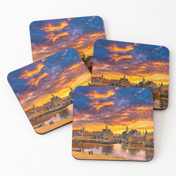 Item preview, View of Delft by Johannes Vermeer, with a sunrise sky designed and sold by NickoPrints.