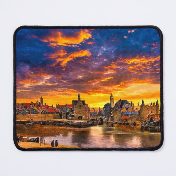 Item preview, View of Delft by Johannes Vermeer, with a sunrise sky designed and sold by NickoPrints.