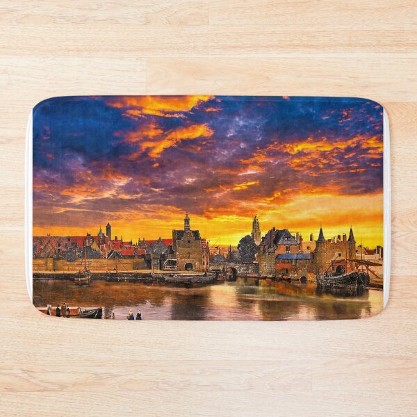Item preview, View of Delft by Johannes Vermeer, with a sunrise sky designed and sold by NickoPrints.