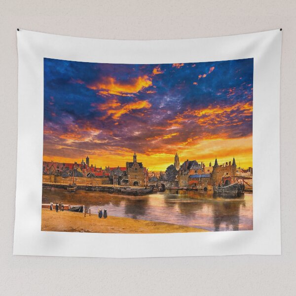 Item preview, View of Delft by Johannes Vermeer, with a sunrise sky designed and sold by NickoPrints.