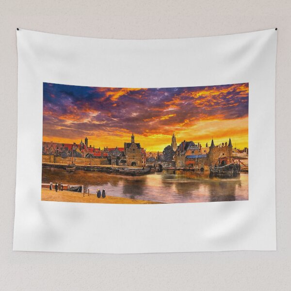 Item preview, View of Delft by Johannes Vermeer, with a sunrise sky - cropped version designed and sold by NickoPrints.