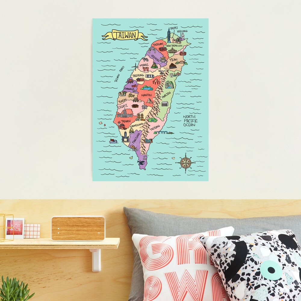 Taipei Map Pillow - Taiwan Map Pillow 18x18 2024