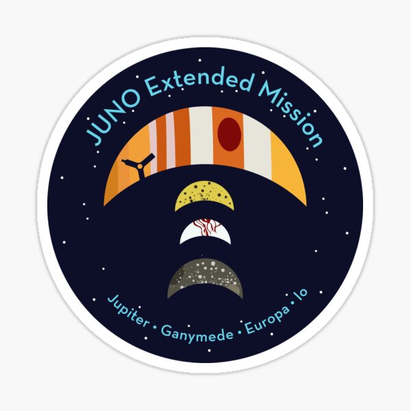 Item preview, JUNO Extended Mission Patch vinyl sticker, reimagined space mission patch, Jupiter and moons  designed and sold by Markadesign.
