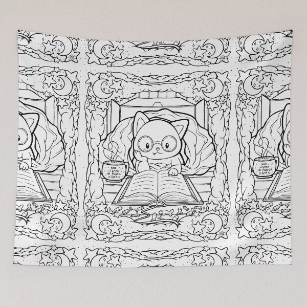 Item preview, Cozy Cat in A Blanket with Book Line Art Illustration designed and sold by ZaryaKiqo.