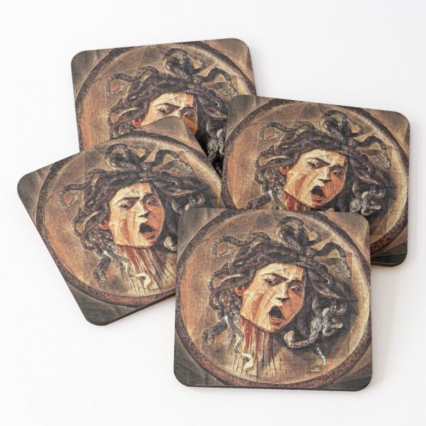 Item preview, Medusa by Caravaggio in the cubist style with big triangular shapes - digital recreation designed and sold by NickoPrints.