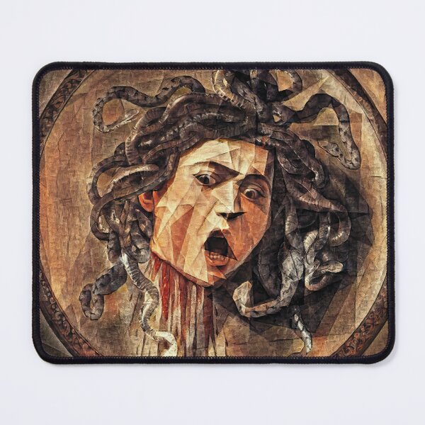 Item preview, Medusa by Caravaggio in the cubist style with big triangular shapes - digital recreation designed and sold by NickoPrints.