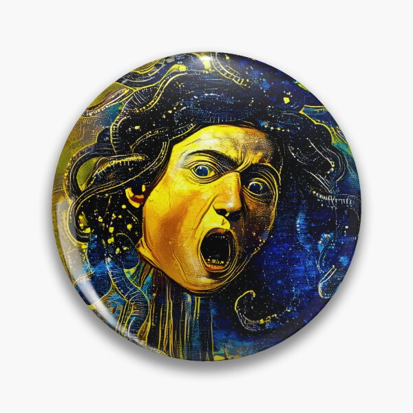 Item preview, Medusa by Caravaggio - starry blue with yellow digital recreation designed and sold by NickoPrints.