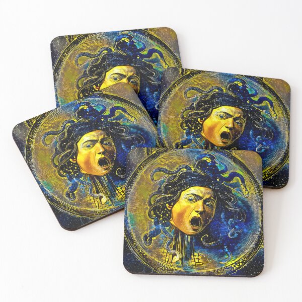 Item preview, Medusa by Caravaggio - starry blue with yellow digital recreation designed and sold by NickoPrints.