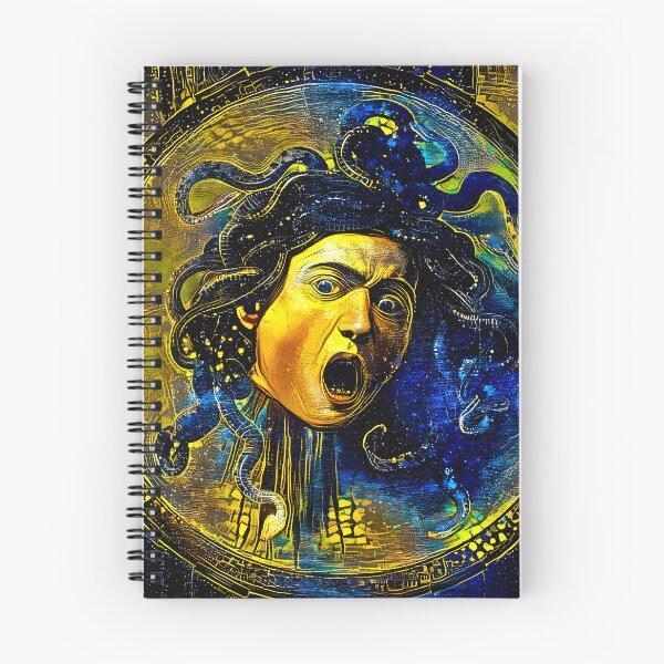 Item preview, Medusa by Caravaggio - starry blue with yellow digital recreation designed and sold by NickoPrints.
