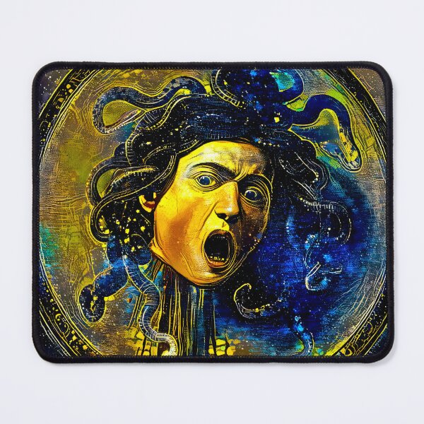 Item preview, Medusa by Caravaggio - starry blue with yellow digital recreation designed and sold by NickoPrints.