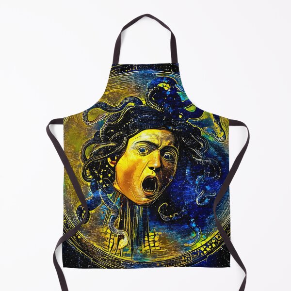 Item preview, Medusa by Caravaggio - starry blue with yellow digital recreation designed and sold by NickoPrints.