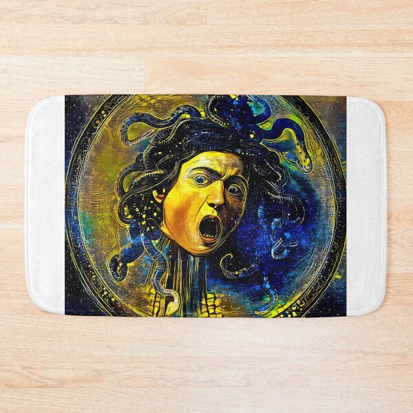 Item preview, Medusa by Caravaggio - starry blue with yellow digital recreation designed and sold by NickoPrints.