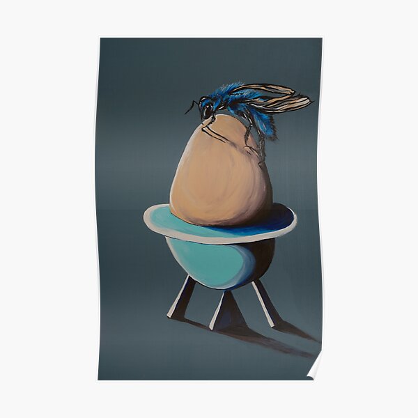 'Nothing is easy on the moon' blue bee landing. Poster