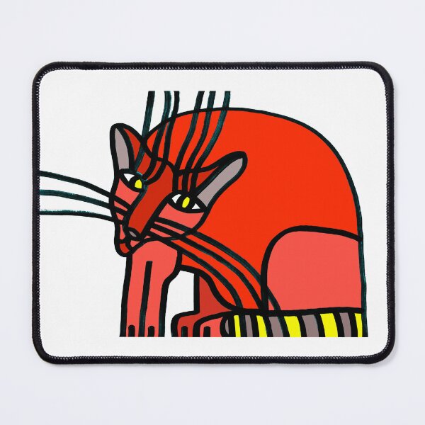 Item preview, Red Sitting Cat with Yellow Eyes and Gray Yellow Striped Tail "Cat's Drawings" designed and sold by Istvan Ocztos.