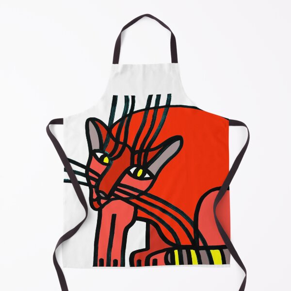 Item preview, Red Sitting Cat with Yellow Eyes and Gray Yellow Striped Tail "Cat's Drawings" designed and sold by Istvan Ocztos.