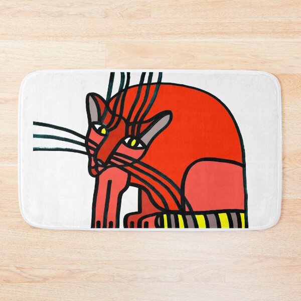Item preview, Red Sitting Cat with Yellow Eyes and Gray Yellow Striped Tail "Cat's Drawings" designed and sold by Istvan Ocztos.