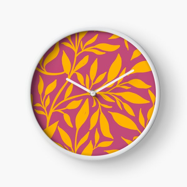 Flowing leaves - Pink & yellow Clock