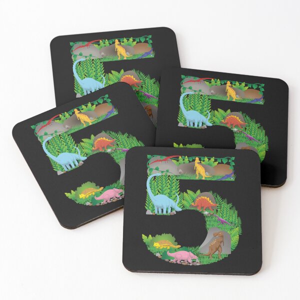 Item preview, Dinosaurs Jungle Scene fifth Birthday number five designed and sold by CreativiTee4u.