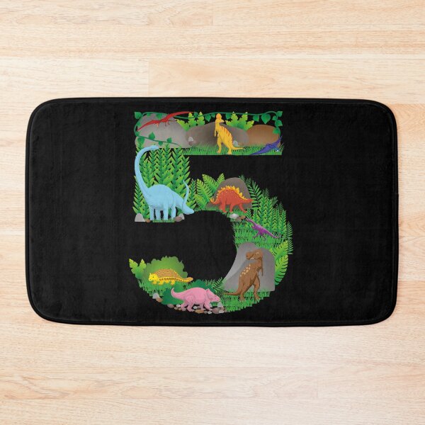 Item preview, Dinosaurs Jungle Scene fifth Birthday number five designed and sold by CreativiTee4u.