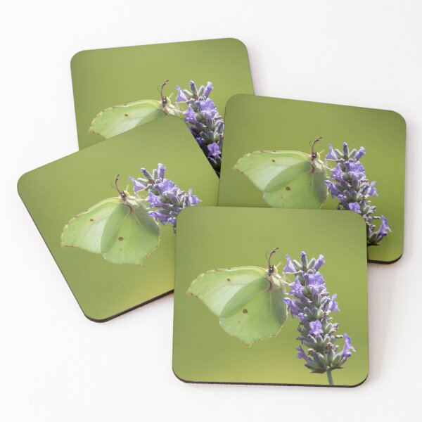 Item preview, yellow butterfly on a lavender flower on a yellow background designed and sold by ART-SUNRISE.
