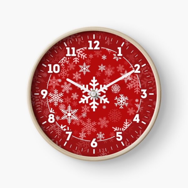 Snowflakes Pattern in Red Clock