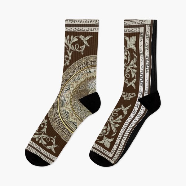 Item preview, Greek Key Meander Brown Cream Gold Ornate Medallion  designed and sold by Yiorgos Designs.