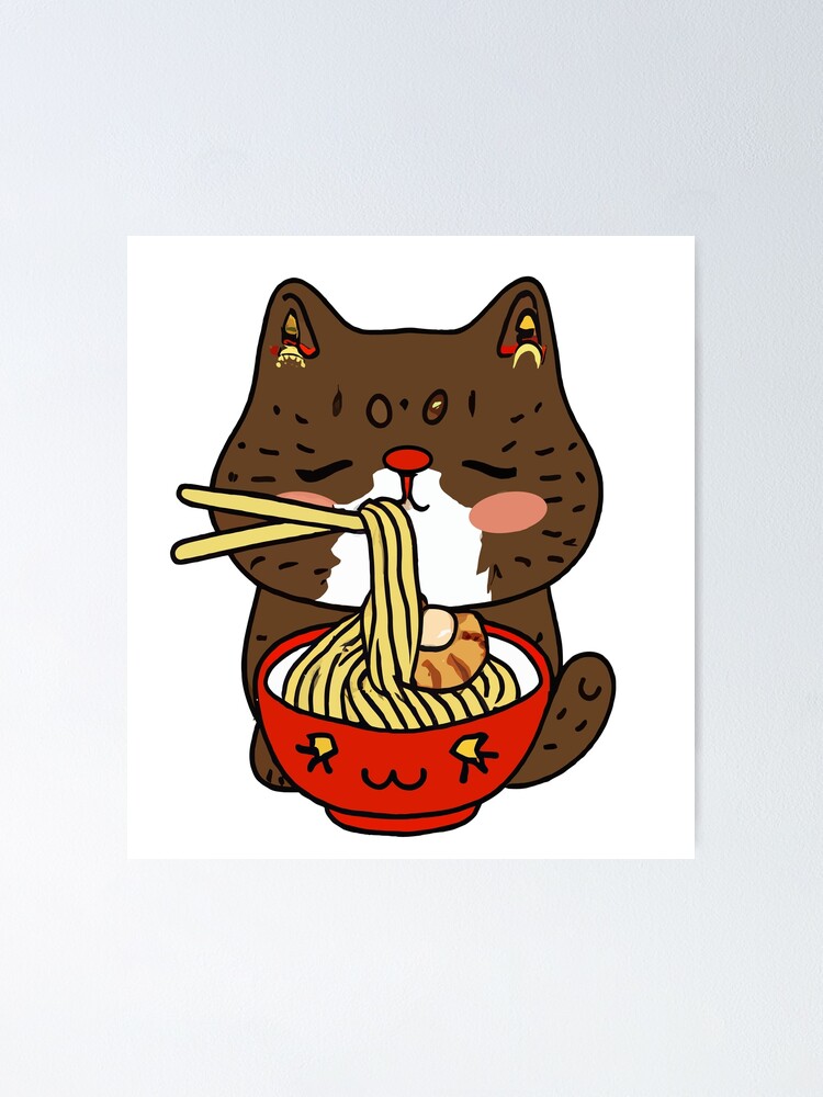 Cute Kawaii Cat Eating Ramen Noodles Brown Cat Poster For Sale By Dabomb Merch Redbubble 9111