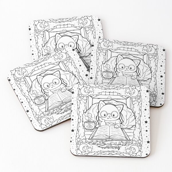 Item preview, Cozy Cat in A Blanket with Book Line Art Pattern designed and sold by ZaryaKiqo.