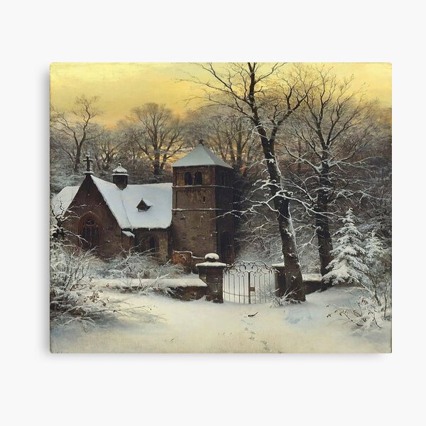 Snowy Churchyard (1855) - Sophus Jacobsen Canvas Print