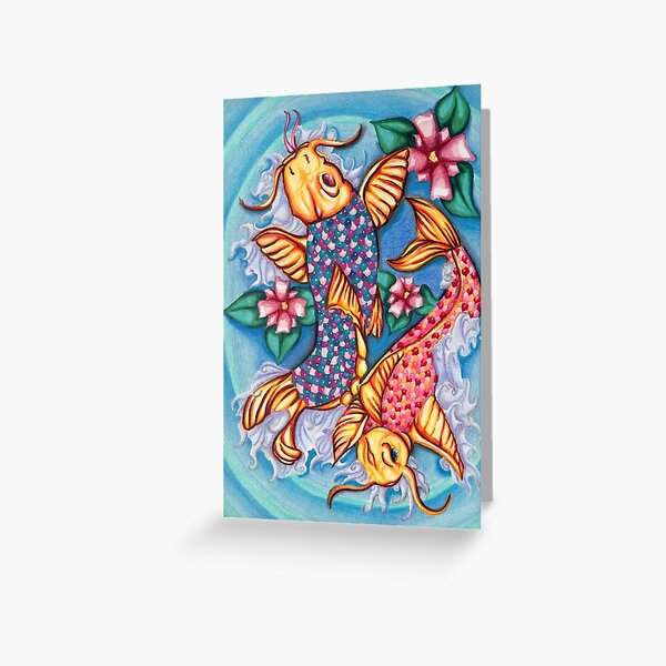 Koi Fish Jellybean Pond Drawing Greeting Card