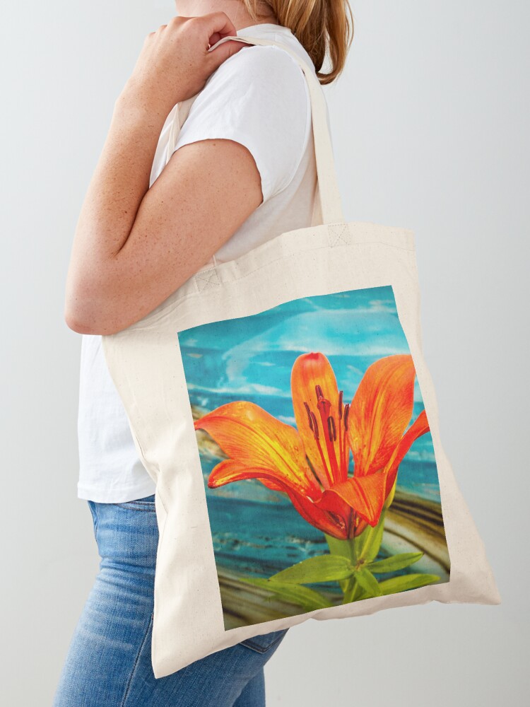 Thumbnail 1 of 5, Tote Bag, Tiger Lily and Blue Globe designed and sold by Jerry Walter.