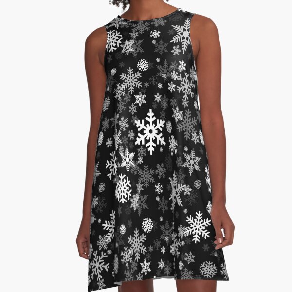 Snowflakes Pattern in Black A-Line Dress