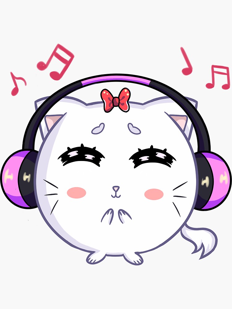"Headphone Kitty" Sticker for Sale by LunasArtworks Redbubble