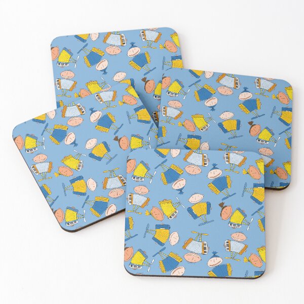 Item preview, little accordionists - repeating pattern on blue designed and sold by kobyakov.