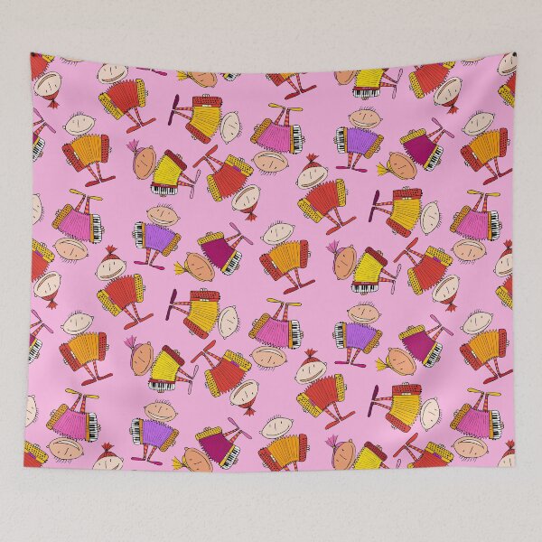 Item preview, little accordionists - repeating pattern on pink designed and sold by kobyakov.