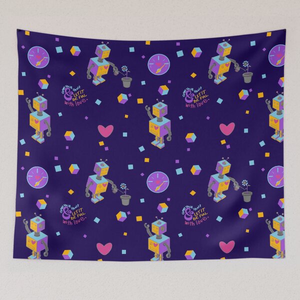 Item preview, Colorful Robots with a Heart Pattern - Very Dark Blue designed and sold by Boundliss.