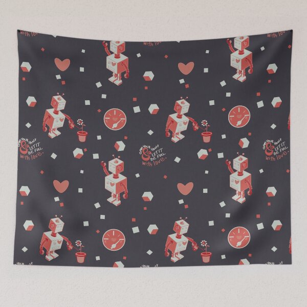 Item preview, Colorful Robots with a Heart Pattern - Coral and Charcoal designed and sold by Boundliss.