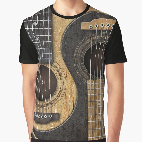Old and Worn Acoustic Guitars Yin Yang Graphic T-Shirt