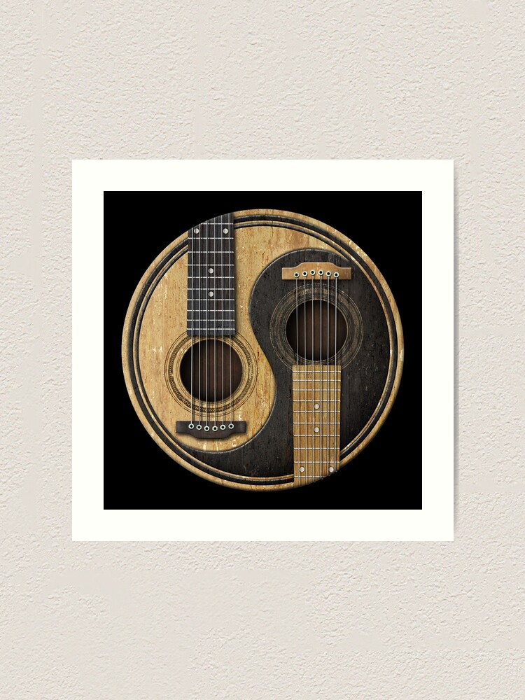 Alternate view of Old and Worn Acoustic Guitars Yin Yang Art Print