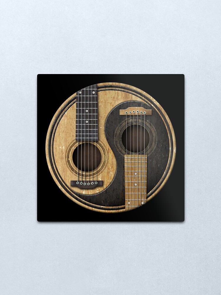 Alternate view of Old and Worn Acoustic Guitars Yin Yang Metal Print