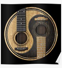 Old and Worn Acoustic Guitars Yin Yang Poster
