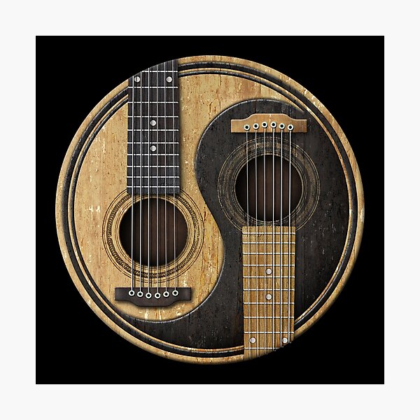 Old and Worn Acoustic Guitars Yin Yang Photographic Print