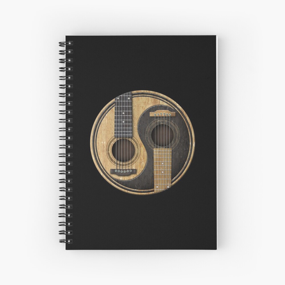 Old and Worn Acoustic Guitars Yin Yang Spiral Notebook