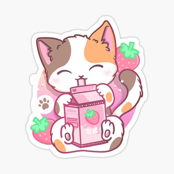 Strawberry Milk Cat Cute Kawaii Kitten Anime Neko Shake Png, Kawaii Ki –  buydesigntshirt