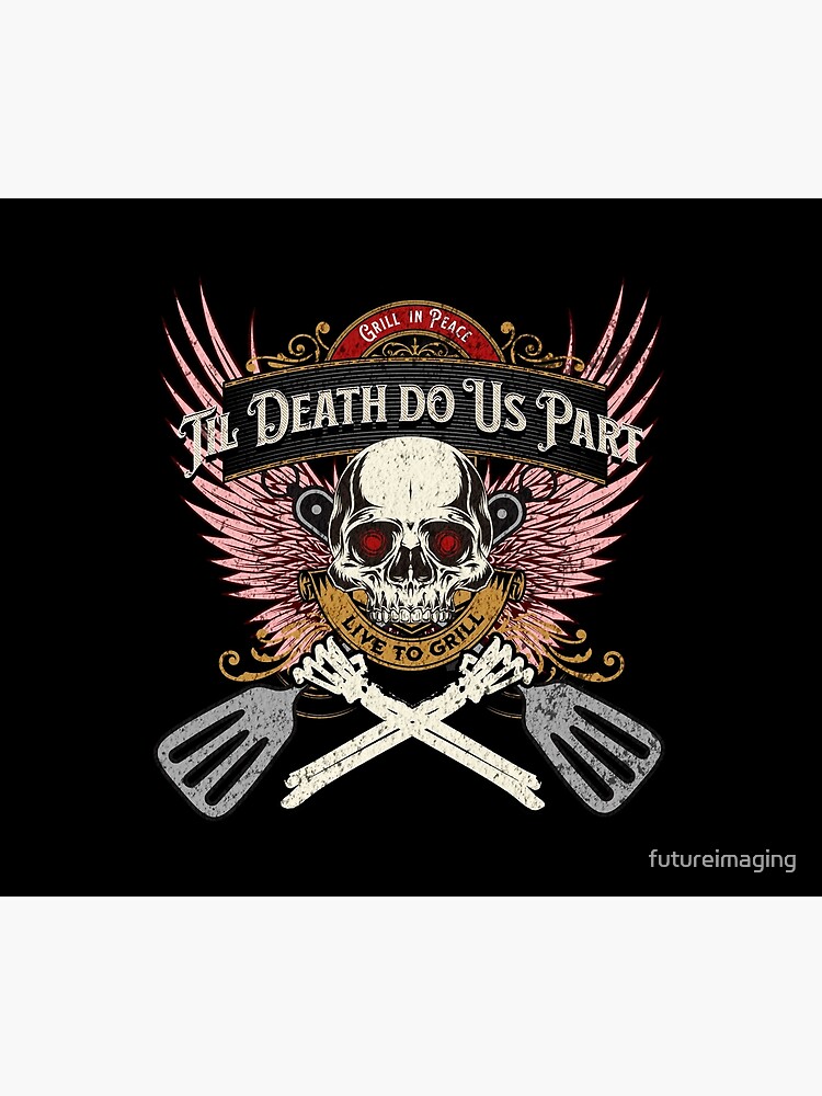 Grill in Peace - Live to Grill - Pink Wings - Skull & Crossed Bones by futureimaging