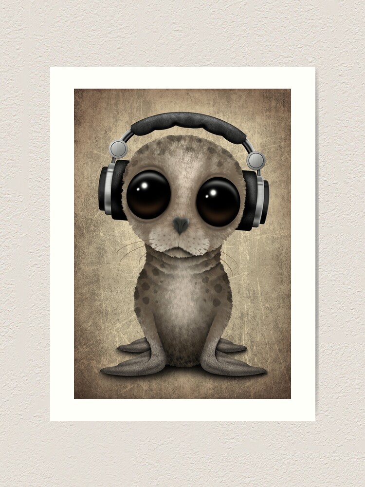 Cute Baby Seal DJ Wearing Headphones