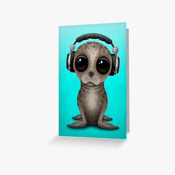 Item preview, Cute Baby Seal DJ Wearing Headphones on Blue designed and sold by JeffBartels.